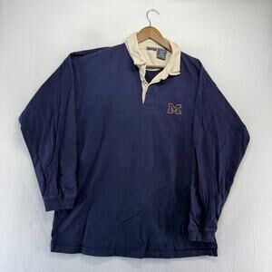 Vintage University Of Michigan Rugby Shirt men's XL blue Embroidered Logo 90s